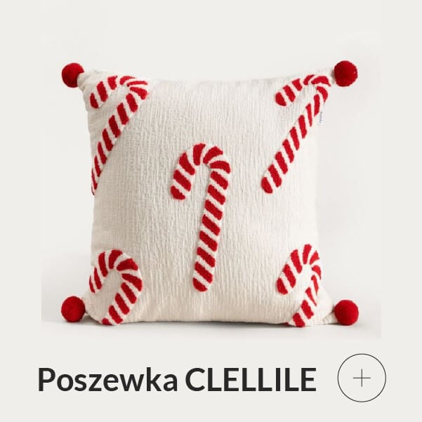 Poszewka świąteczna biała w laski cukrowe z pomponikami