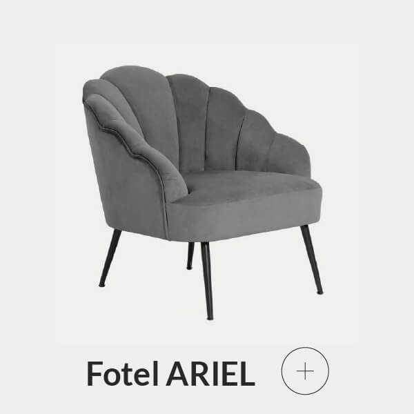 Fotel welurowy szary w kształcie muszli