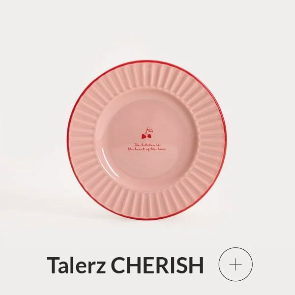 Talerz różowy z czerwonym rantem