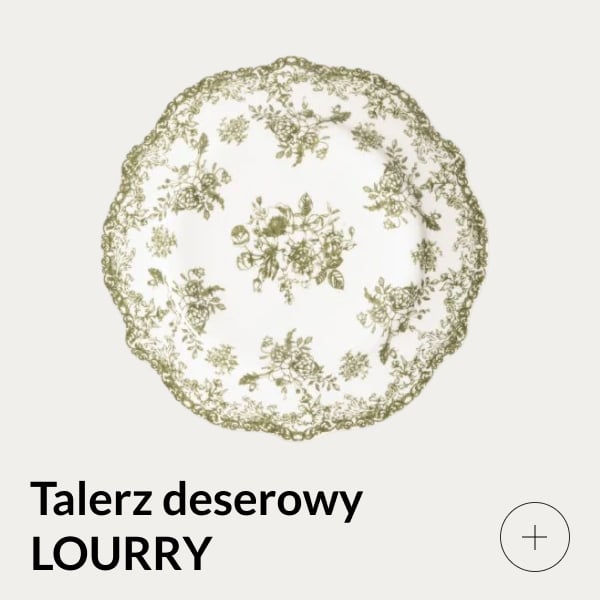 talerz deserowy biały z motywem roślinnym LOURRY