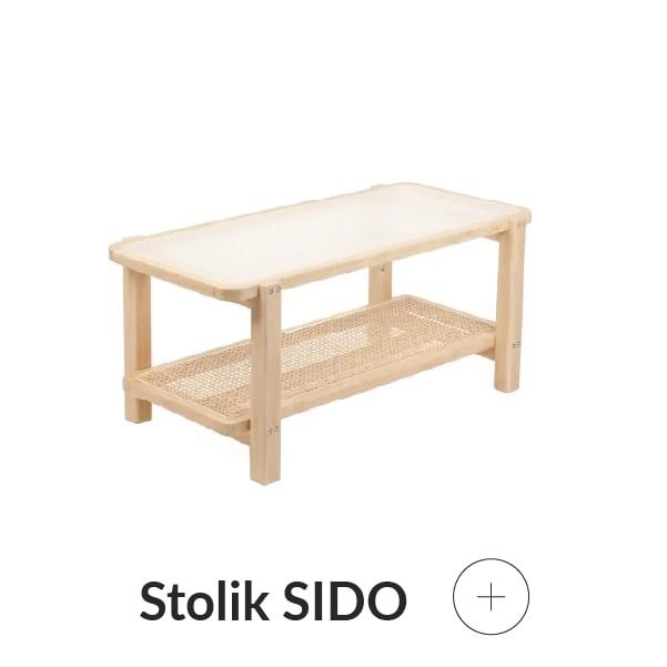 Stolik drewniany z rattanem
